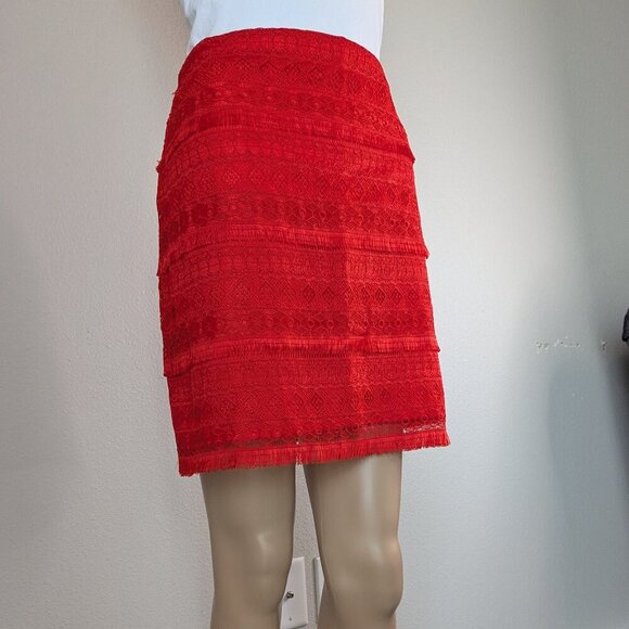 J. Crew Mini Skirt Size 6 Red Fringe Tiered Lace Exposed Zip Crochet Overlay NWT - Picture 6 of 15
